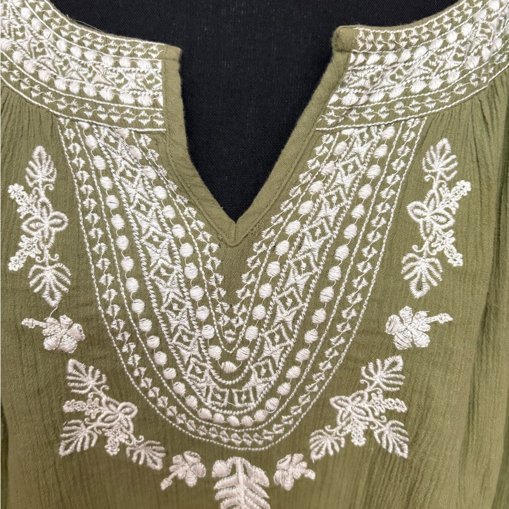 Talbots Olive Green Embroidered Top , great condition.